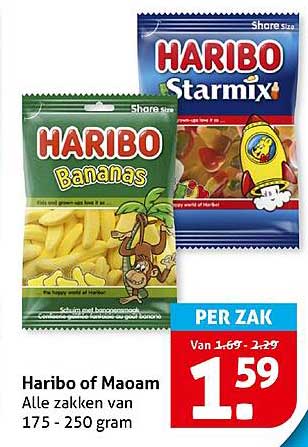 Haribo of Maoam Alle zakken van 175 - 250 gram