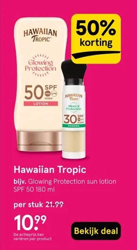 Hawaiian Tropic bijv. Glowing Protection sun lotion SPF 50 180 ml