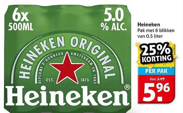 Heineken Pak met 6 blikken van 0.5 liter