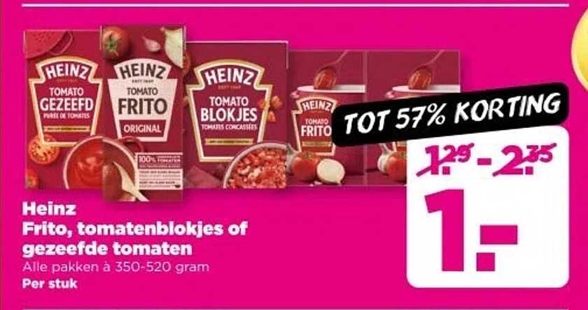 Heinz Frito, tomatenblokjes of gezeefde tomaten