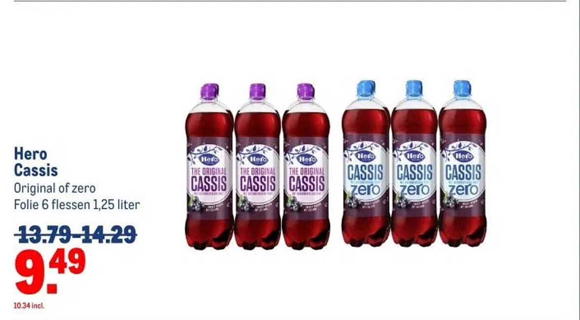 Hero Cassis Original of zero Folie 6 flessen 1,25 liter