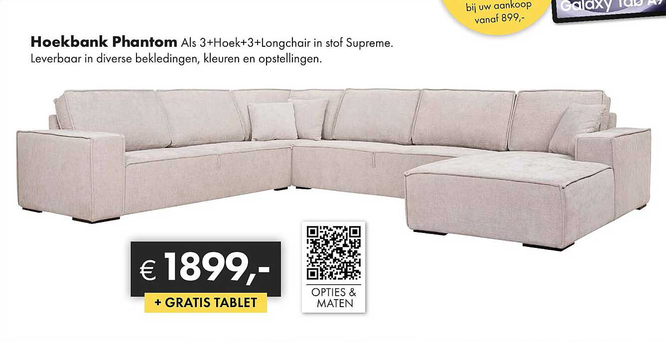 Hoekbank Phantom Als 3+Hoek+3+Longchair in stof Supreme.