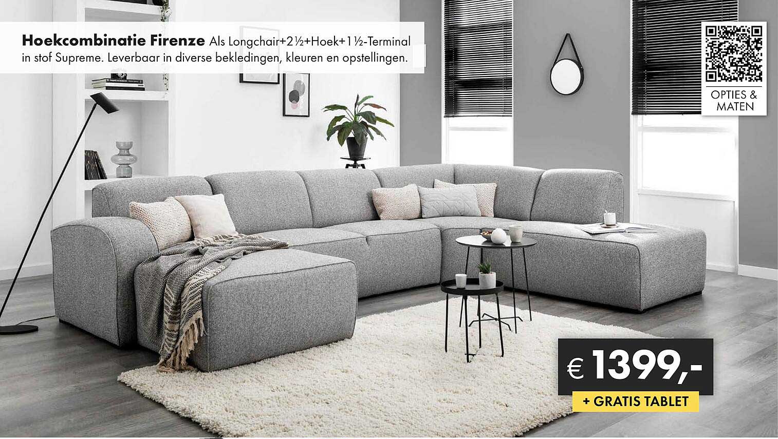 Hoekcombinatie Firenze Als Longchair+2½+Hoek+1½-Terminal in stof Supreme.