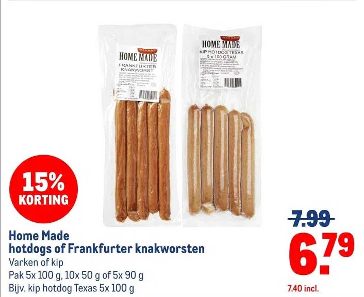 Home Made hotdogs of Frankfurter knakworsten