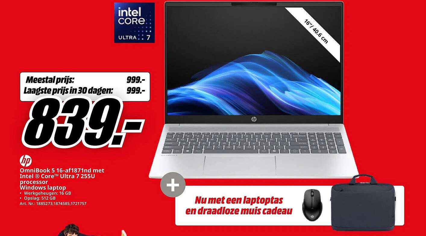 HP OmniBook 5 16-af1871nd met Intel ® Core™ Ultra 7 255U processor Windows laptop
