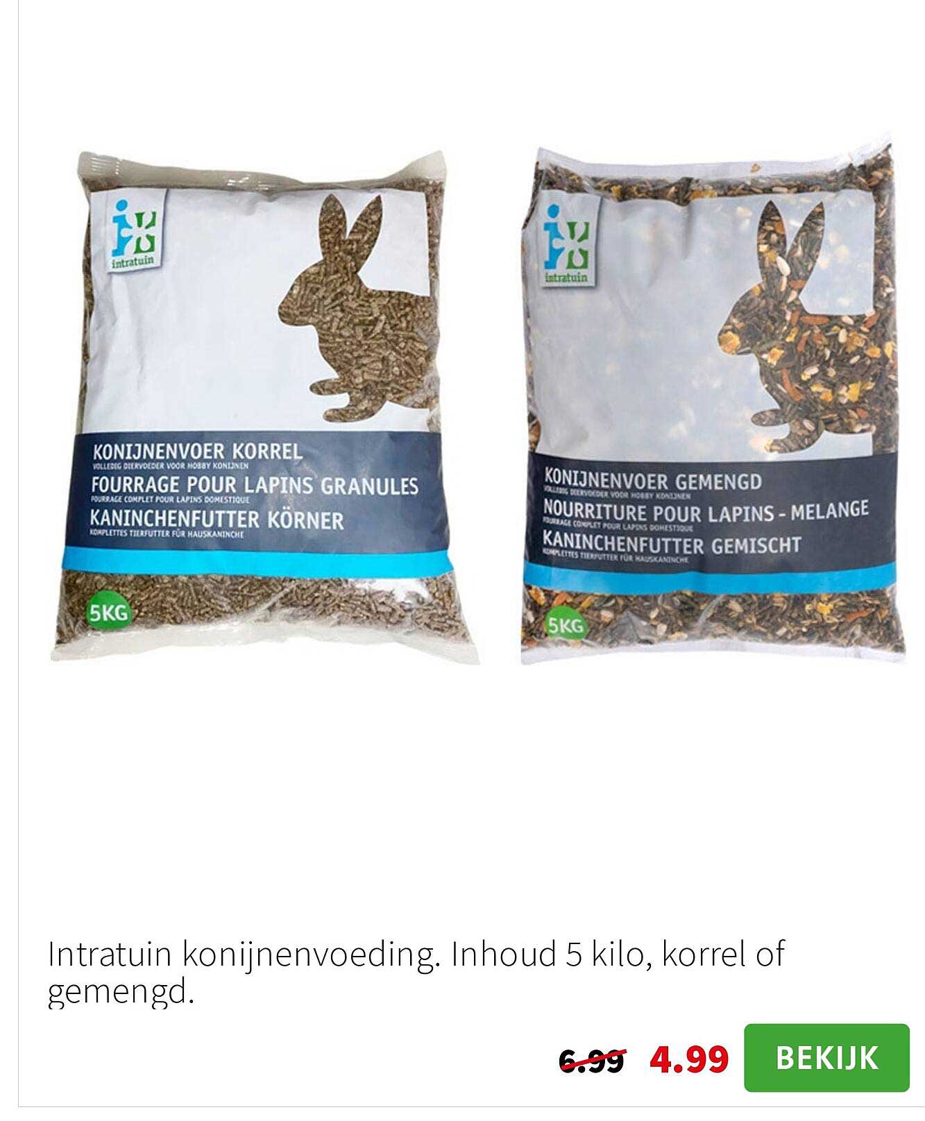 Intratuin konijnenvoeding. Inhoud 5 kilo, korrel of gemengd.