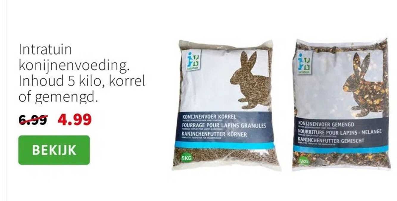 Intratuin konijnenvoeding. Inhoud 5 kilo, korrel of gemengd.