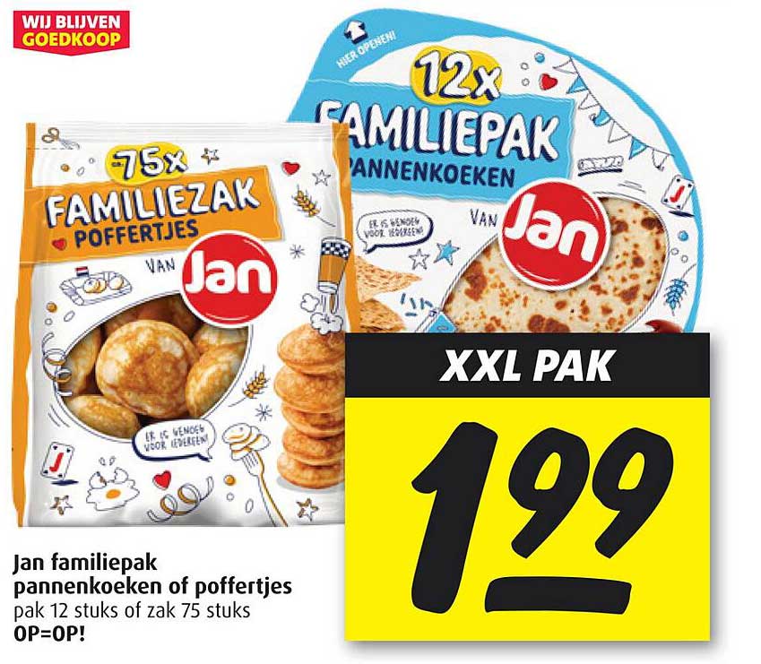 Jan familiepak pannenkoeken of poffertjes pak 12 stuks of zak 75 stuks OP=OP!