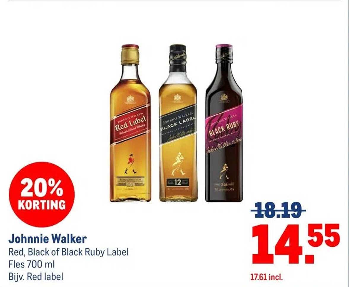 Johnnie Walker Red, Black of Black Ruby Label Fles 700 ml