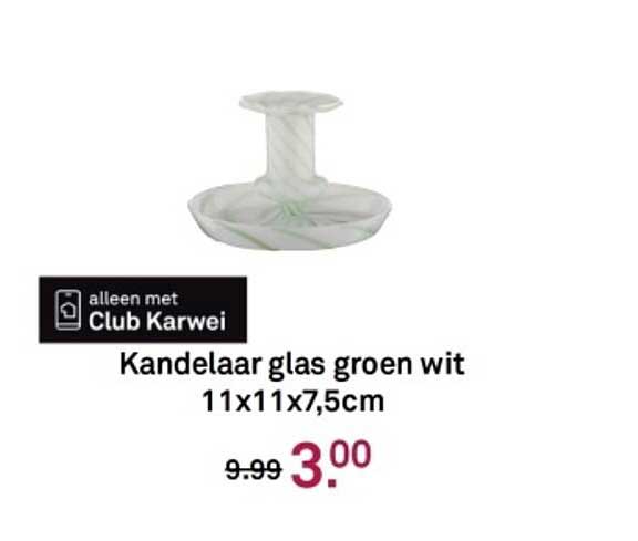 Kandelaar glas groen wit 11x11x7,5cm