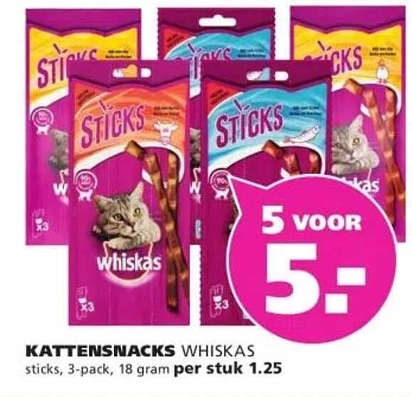 KATTENSNACKS WHISKAS sticks, 3-pack, 18 gram per stuk 1.25