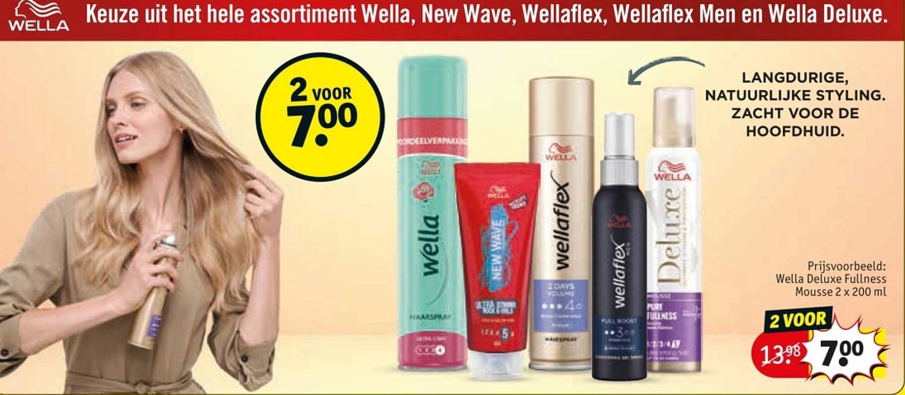 Keuze uit het hele assortiment Wella, New Wave, Wellaflex, Wellaflex Men en Wella Deluxe.