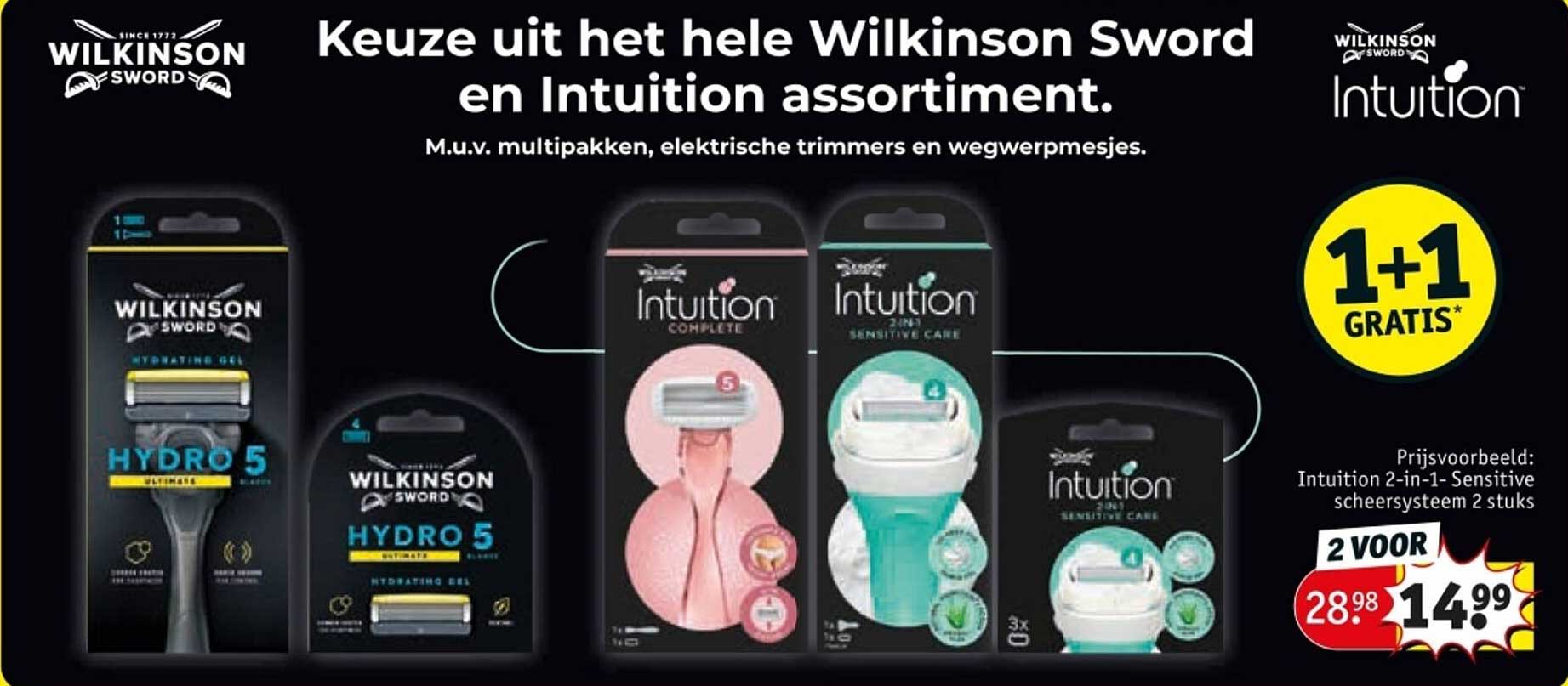 Keuze uit het hele Wilkinson Sword en Intuition assortiment.