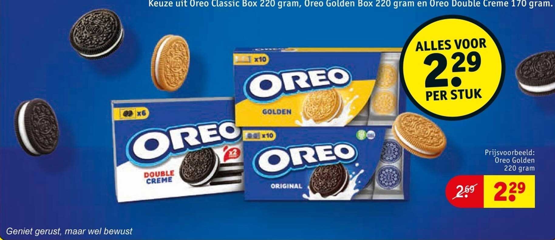 Keuze uit Oreo Classic Box 220 gram, Oreo Golden Box 220 gram en Oreo Double Creme 170 gram.
