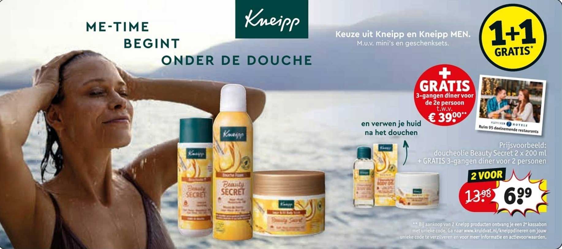 Kneipp Doucheolie Beauty Secret 2 x 200 ml + GRATIS 3-gangen diner voor 2 personen t.w.v. € 39,00