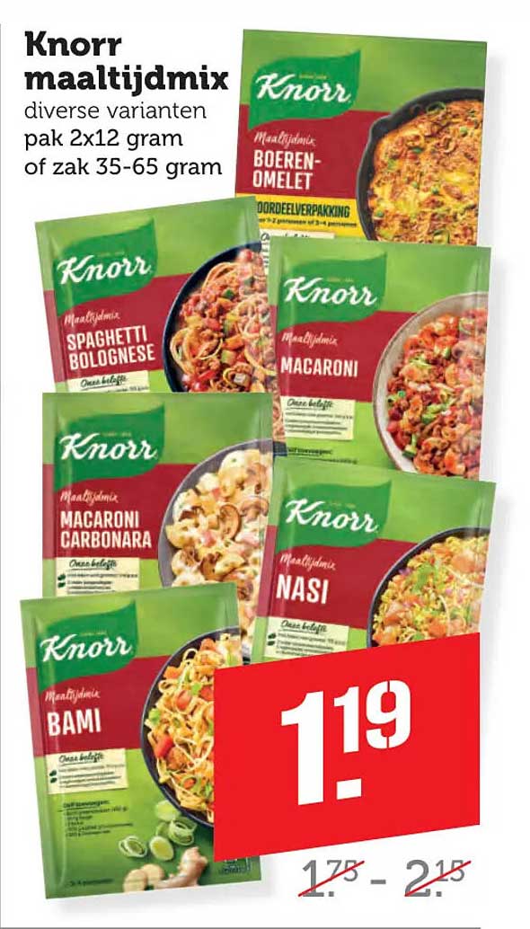 Knorr maaltijdmix diverse varianten pak 2x12 gram of zak 35-65 gram