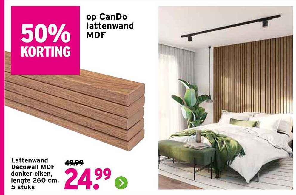 Lattenwand Decowall MDF donker eiken, lengte 260 cm, 5 stuks