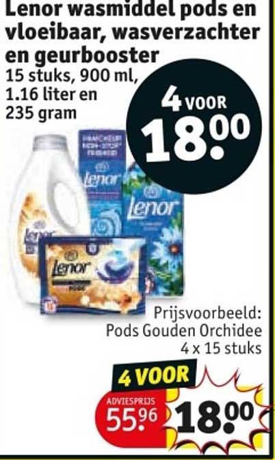 Lenor wasmiddel pods en vloeibaar, wasverzachter en geurbooster 15 stuks, 900 ml, 1.16 liter en 235 gram