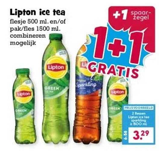 Lipton ice tea flesje 500 ml. en/of pak/fles 1500 ml. combineren mogelijk
