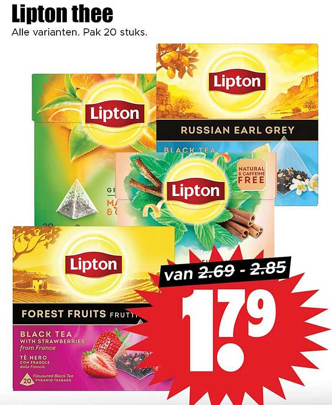 Lipton thee - Alle varianten. Pak 20 stuks.