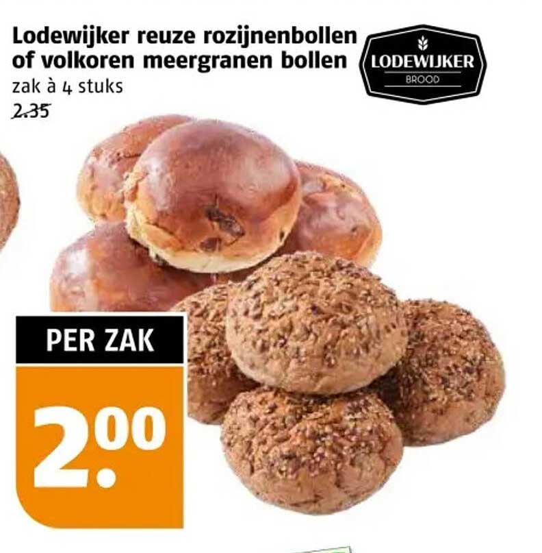 Lodewijker reuze rozijnenbollen of volkoren meergranen bollen zak à 4 stuks