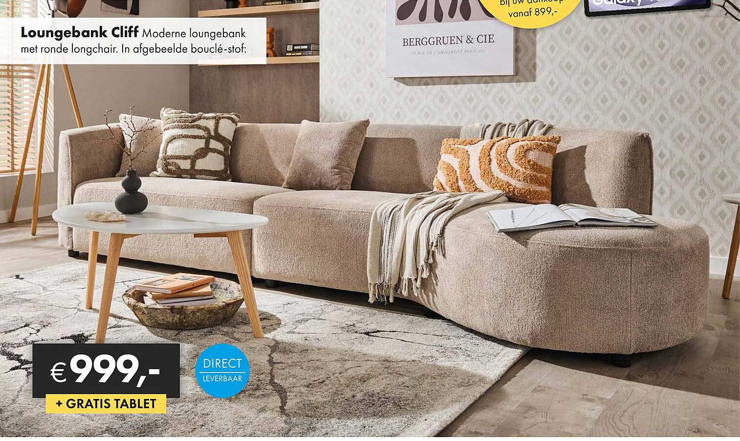 Loungebank Cliff Moderne loungebank met ronde longchair