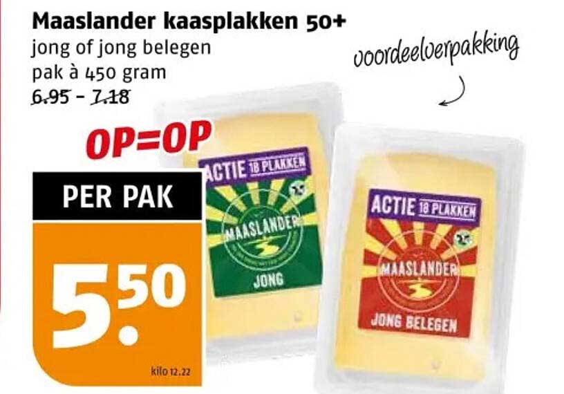 Maaslander kaasplakken 50+ jong of jong belegen pak à 450 gram