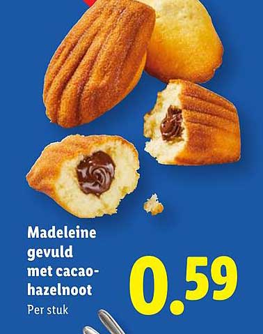 Madeleine gevuld met cacao-hazelnoot