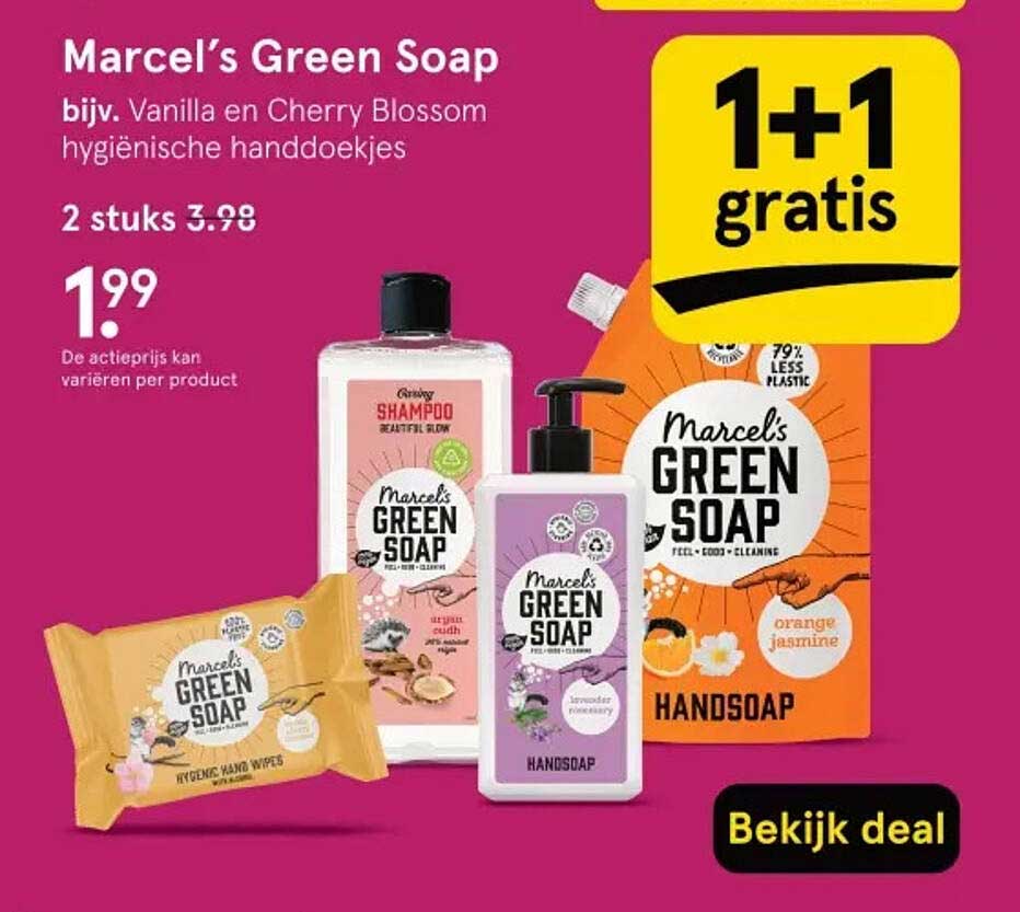 Marcel’s Green Soap bijv. Vanilla en Cherry Blossom hygiënische handdoekjes