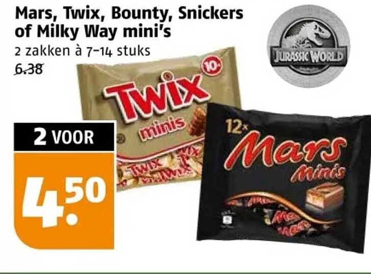 Mars, Twix, Bounty, Snickers of Milky Way mini's