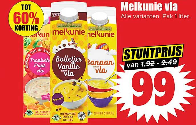 Melkunie vla - Alle varianten. Pak 1 liter.