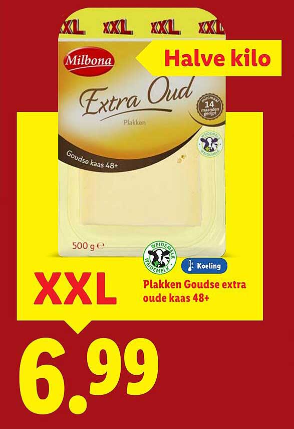 Milbona Extra Oud Plakken Goudse extra oude kaas 48+