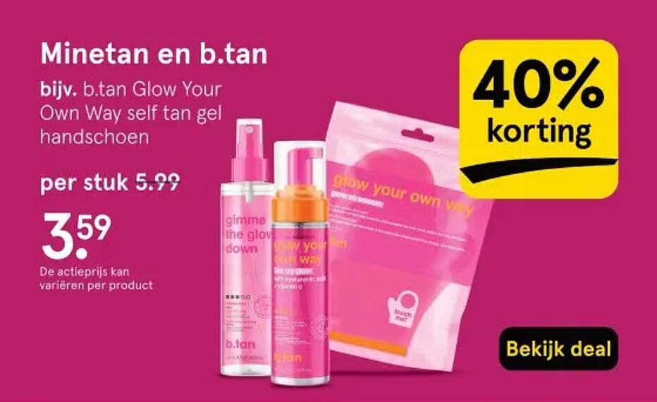 Minetan en b.tan bijv. b.tan Glow Your Own Way self tan gel handschoen