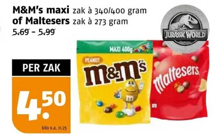 M&M's maxi zak à 340/400 gram of Maltesers zak à 273 gram