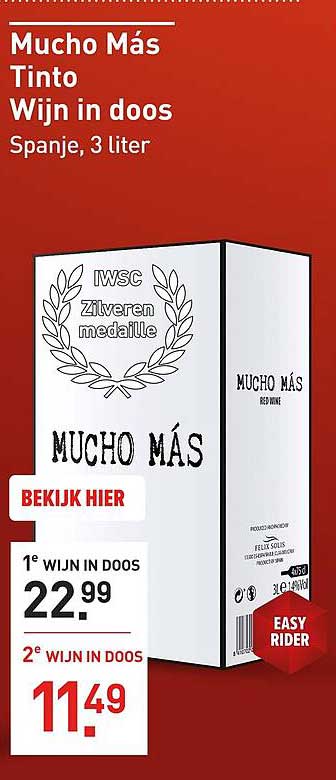Mucho Más Tinto Wijn in doos, Spanje, 3 liter