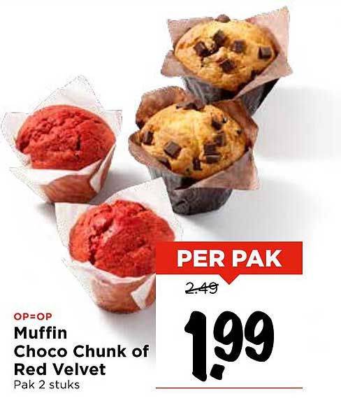 Muffin Choco Chunk of Red Velvet Pak 2 stuks