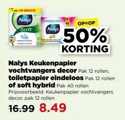 Nalys Keukenpapier vochtvangers decor Pak 12 rollen, toiletpapier eindeloos Pak 12 rollen of soft hybrid Pak 40 rollen