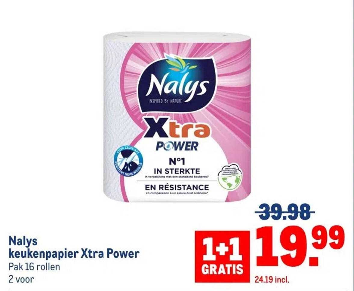 Nalys keukenpapier Xtra Power Pak 16 rollen 2 voor
