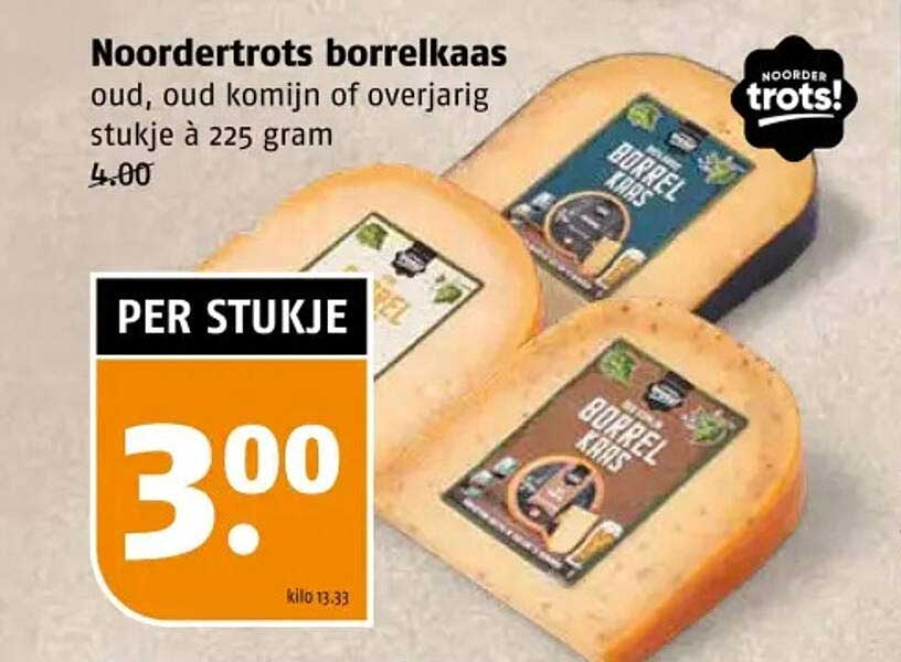 Noordertrots borrelkaas oud, oud komijnd of overjarig stukje à 225 gram