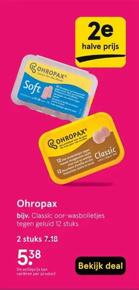 Ohropax bijv. Classic oor-wasbolletjes tegen geluid 12 stuks