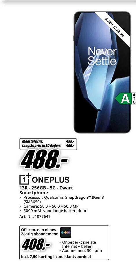 ONEPLUS 13R - 256GB - 5G - Zwart Smartphone