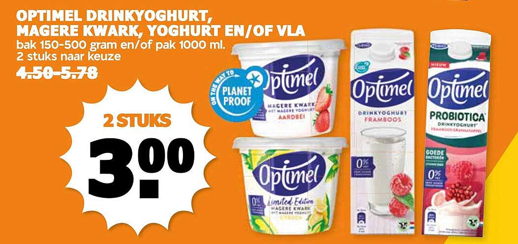 OPTIMEL DRINKYOGHURT, MAGERE KWARK, YOGHURT EN/OF VLA
