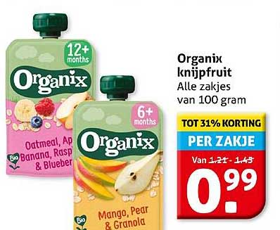 Organix knijpfruit Alle zakjes van 100 gram