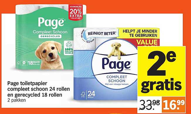 Page toiletpapier compleet schoon 24 rollen en gerecycled 18 rollen