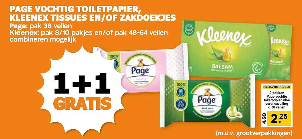 PAGE VOCHTIG TOILETPAPIER, KLEENEX TISSUES EN/OF ZAKDOEKJES