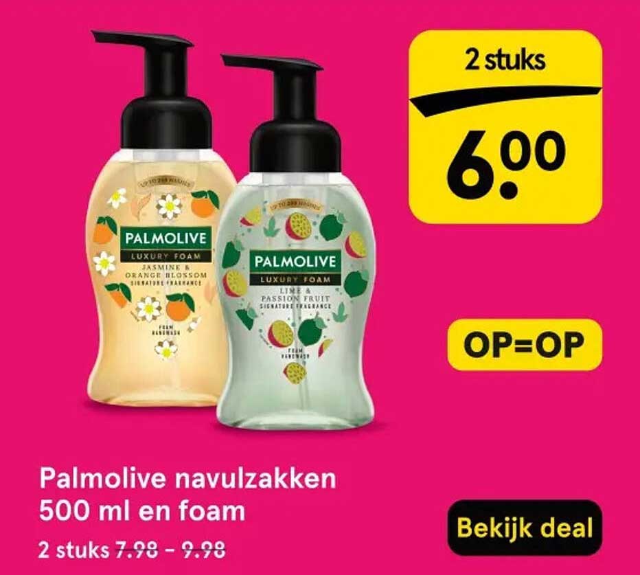 Palmolive navulzakken 500 ml en foam