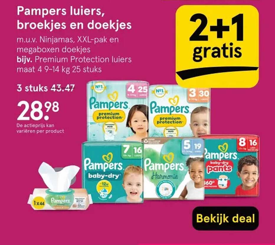 Pampers luiers, broekjes en doekjes m.u.v. Ninjamans, XXL-pak en megaboxen doekjes bijv. Premium Protection luiers maat 4 9-14 kg 25 stuks