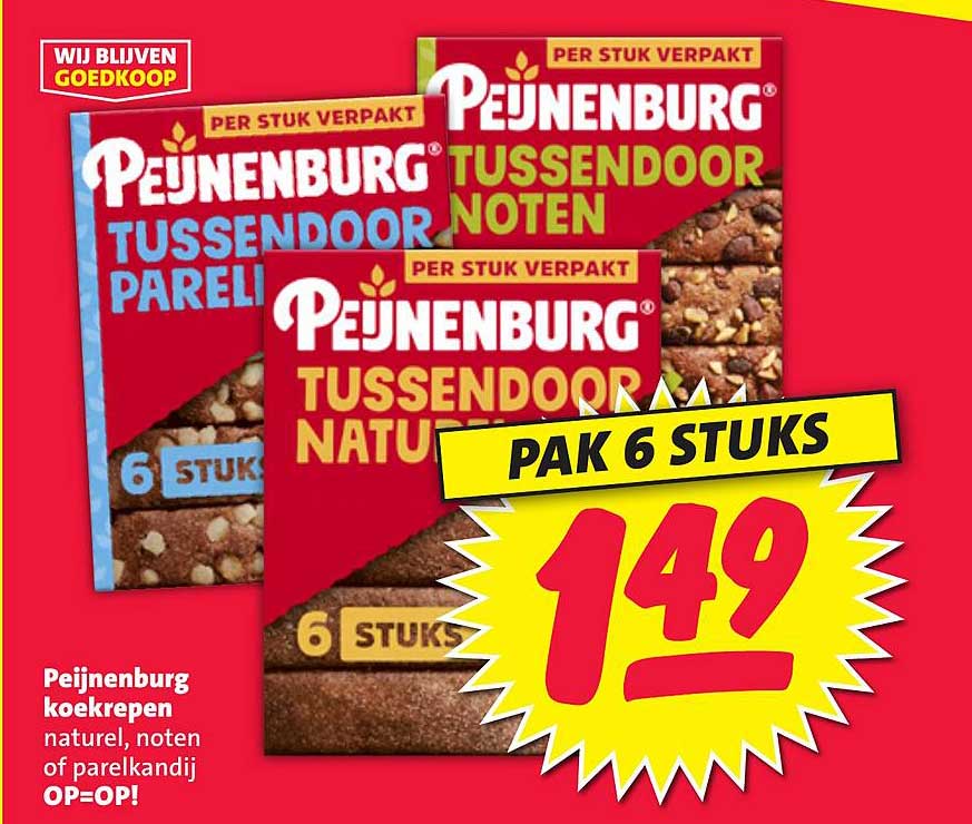 Peijnenburg koekkrepen 6 stuks - natuur, noten of parelkandid OP=OP!