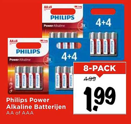 Philips Power Alkaline Batterijen AA of AAA 8-PACK