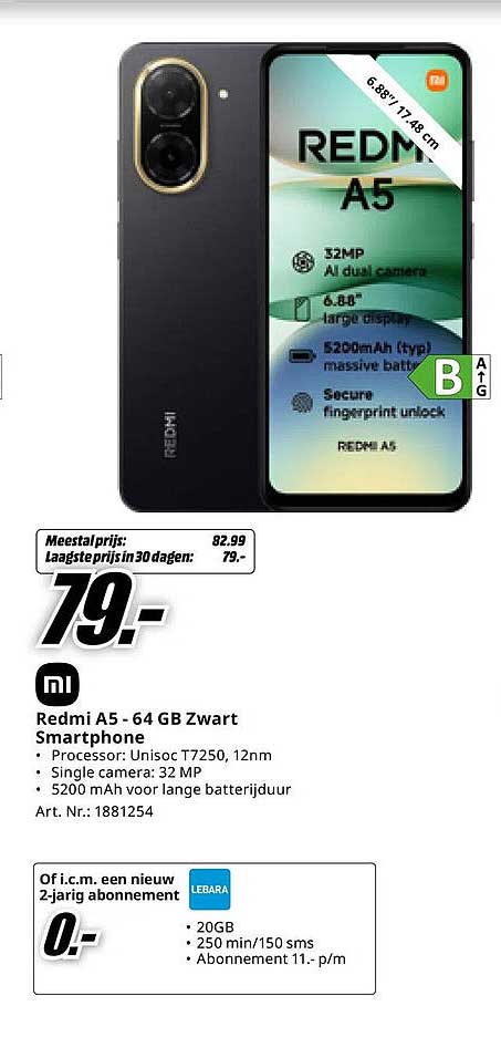 Redmi A5 - 64 GB Zwart Smartphone